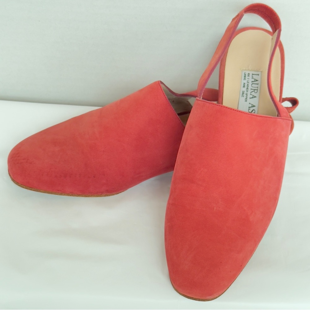 Laura Ashley Coral Suede Slingback Shoes 1 inch heels women’s Size 7 M